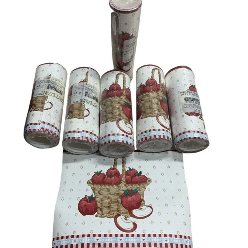 Vintage Apple Basket Wallpaper Border Pre-Pasted 6 Rolls 24 Yds Pattern 0124 USA